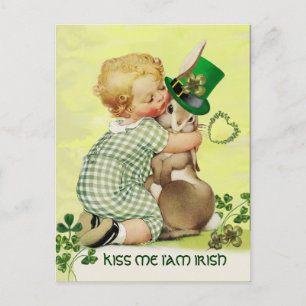 NIEDLICH BABY HUGGING RABBIT Irish St. Patrick's D Postkarte