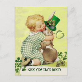 NIEDLICH BABY HUGGING RABBIT Irish St. Patrick's D Postkarte