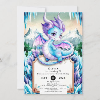 Niedlich Baby Ice Dragon Birthday Einladung
