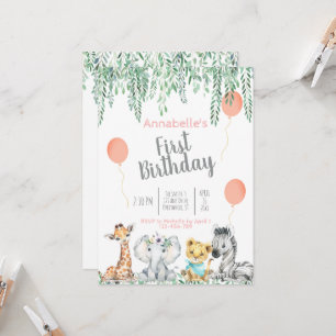 Niedlich Baby Jungle Animals Greenery Erster Gebur Einladung