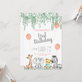 Niedlich Baby Jungle Animals Greenery Erster Gebur Einladung