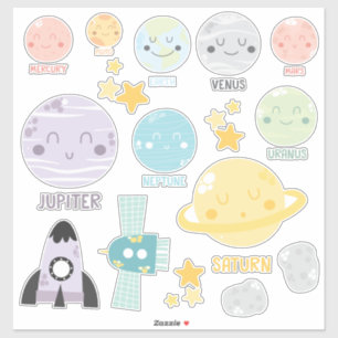 Niedlich Baby Kawaii Solar System Planets Aufkleber