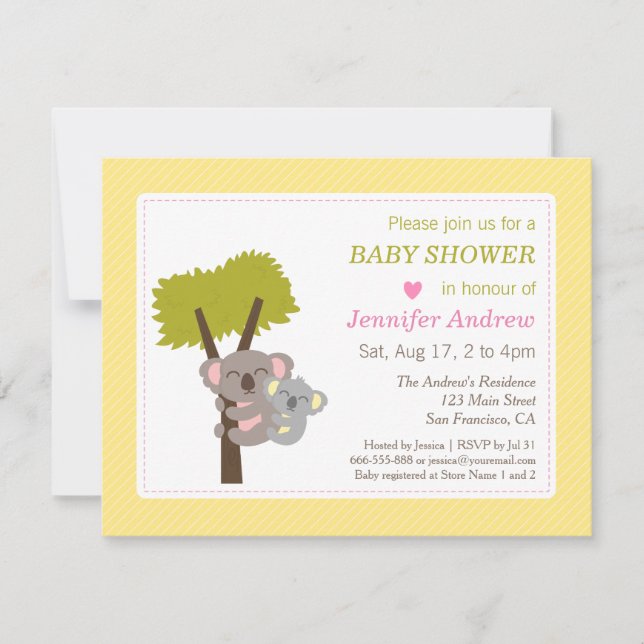 Niedlich Baby Koala Bear und Mommy Baby Dusche Einladung (Vorderseite)