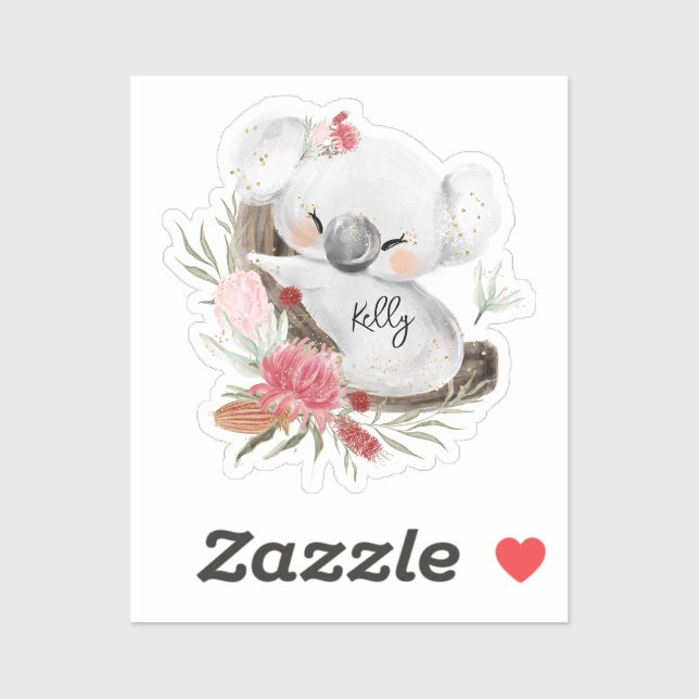 Niedlich Baby Koala Gold Speckle Individuelle Name Aufkleber (Blatt)