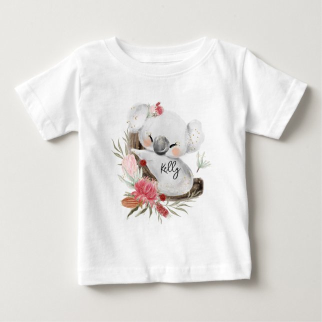 Niedlich Baby Koala Gold Speckle Individuelle Name Baby T-shirt (Vorderseite)