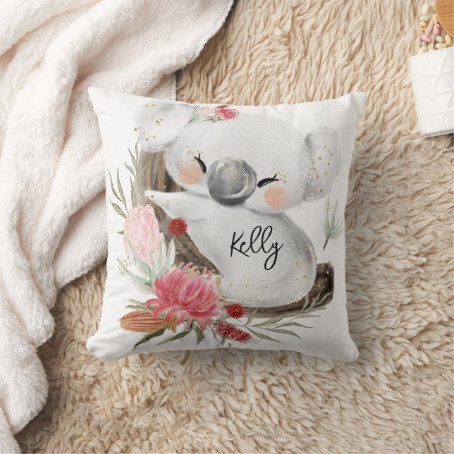 Niedlich Baby Koala Gold Speckle Individuelle Name Kissen (Decke)