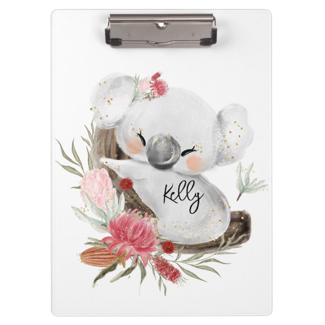 Niedlich Baby Koala Gold Speckle Individuelle Name Klemmbrett (Vorderseite)