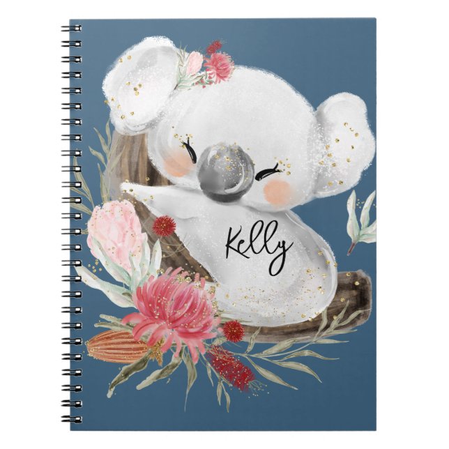 Niedlich Baby Koala Gold Speckle Individuelle Name Notizblock (Vorderseite)