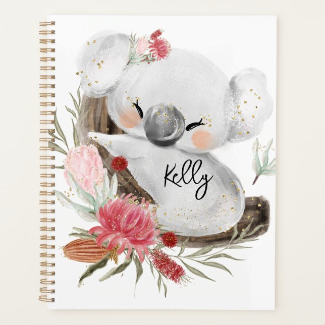 Niedlich Baby Koala Gold Speckle Individuelle Name Planer (Vorderseite)