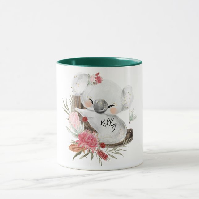 Niedlich Baby Koala Gold Speckle Individuelle Name Tasse (Zentrum)