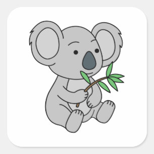 Niedlich Baby Koala mit Eukalyptus-Blätter Quadratischer Aufkleber
