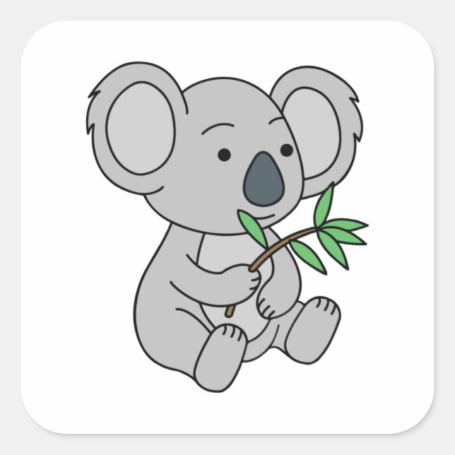 Niedlich Baby Koala mit Eukalyptus-Blätter Quadratischer Aufkleber (Vorderseite)