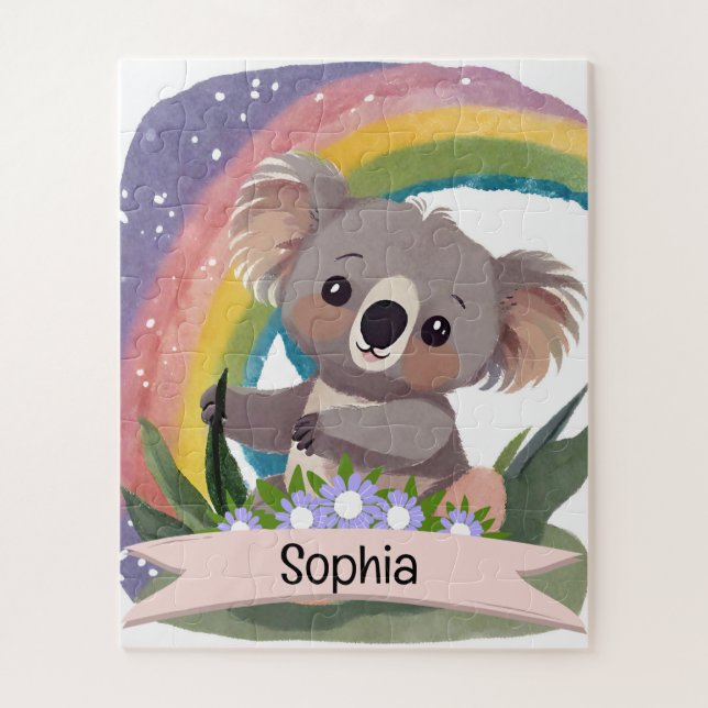 Niedlich Baby Koala Rainbow Individuelle Name (Vertikal)