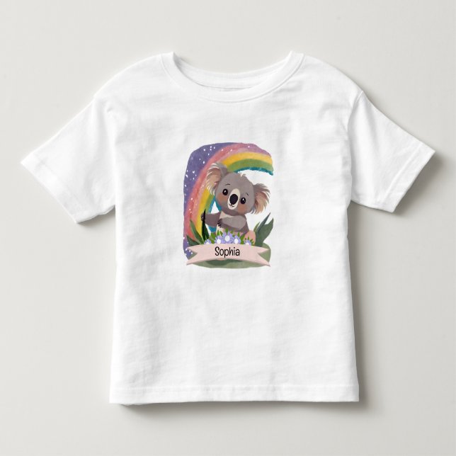 Niedlich Baby Koala Rainbow Individuelle Name Kleinkind T-shirt (Vorderseite)