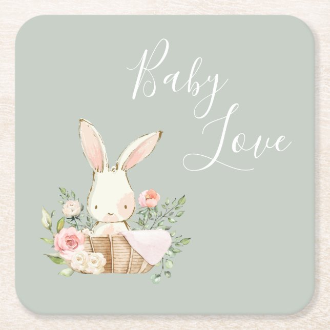 Niedlich Baby Liebe Kaninchendusche Rechteckiger Pappuntersetzer (Vorderseite)