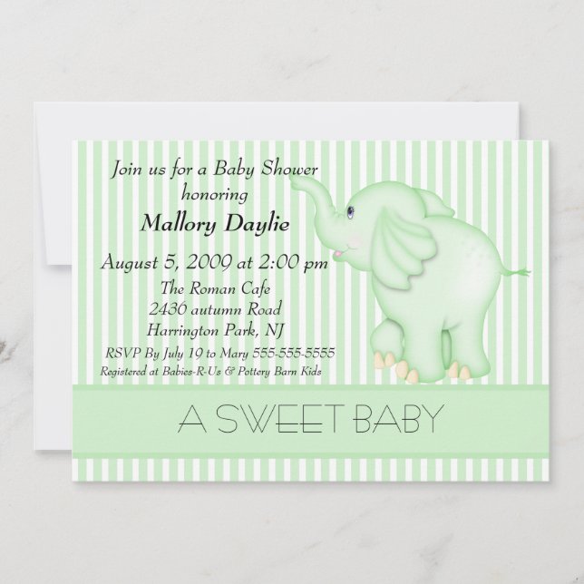 Niedlich Baby Light Green Elephant Neutral Baby Du Einladung (Vorderseite)