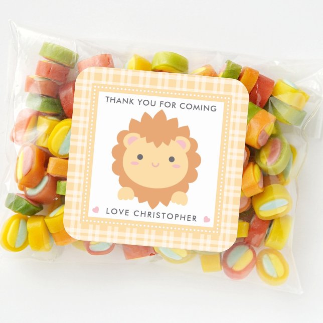 Niedlich Baby Lion Cub Wild One Boy Erster Geburts Quadratischer Aufkleber (Von Creator hochgeladen)