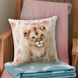 Niedlich Baby Lion Pastel Watercolor Frühlingsblum Kissen