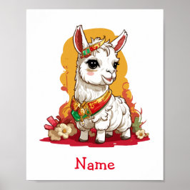 Niedlich Baby Llama Individuelle Name Poster