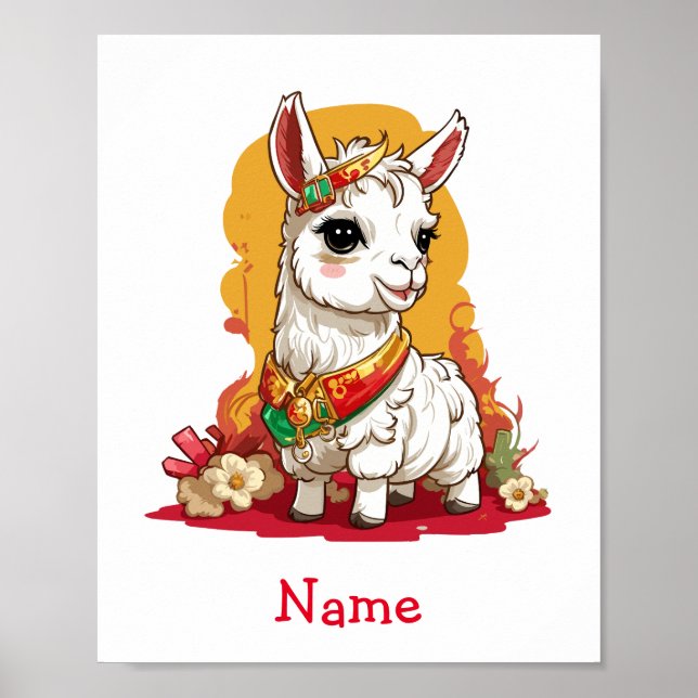 Niedlich Baby Llama Individuelle Name Poster (Vorne)