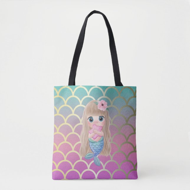 Niedlich Baby Mermaid Ombre Mermaid Schwanz Scales Tasche (Vorderseite)