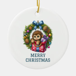Niedlich Baby Monkey Weihnachten Keramik Ornament