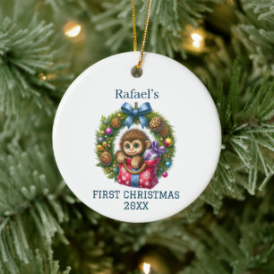 Niedlich Baby Monkey Weihnachten Keramik Ornament