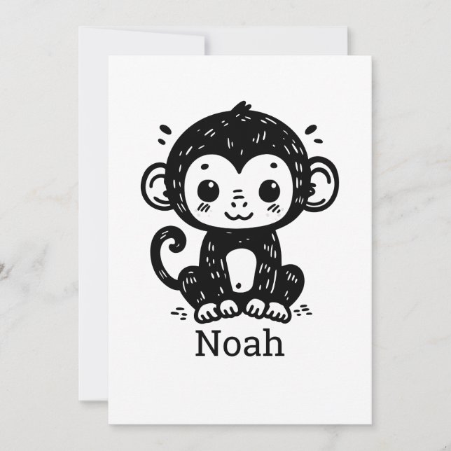 Niedlich Baby Monkey Zeichnend - Kawaii Kinderzimm Einladung (Vorderseite)
