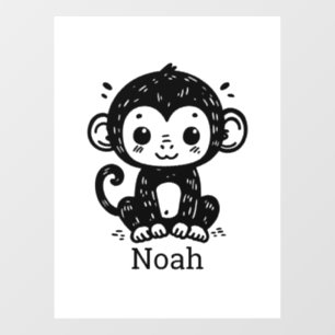 Niedlich Baby Monkey Zeichnend - Kawaii Kinderzimm Fensteraufkleber