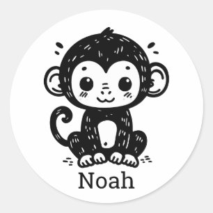 Niedlich Baby Monkey Zeichnend - Kawaii Kinderzimm Runder Aufkleber