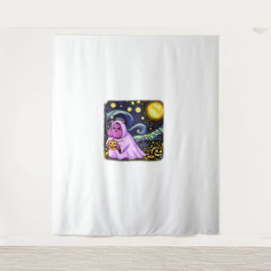 Niedlich Baby Moo Deng Halloween Van Gogh Starry N Wandteppich