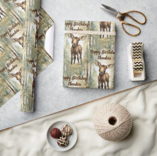 Niedlich Baby Moose Personalisiert Geburtstag Geschenkpapier