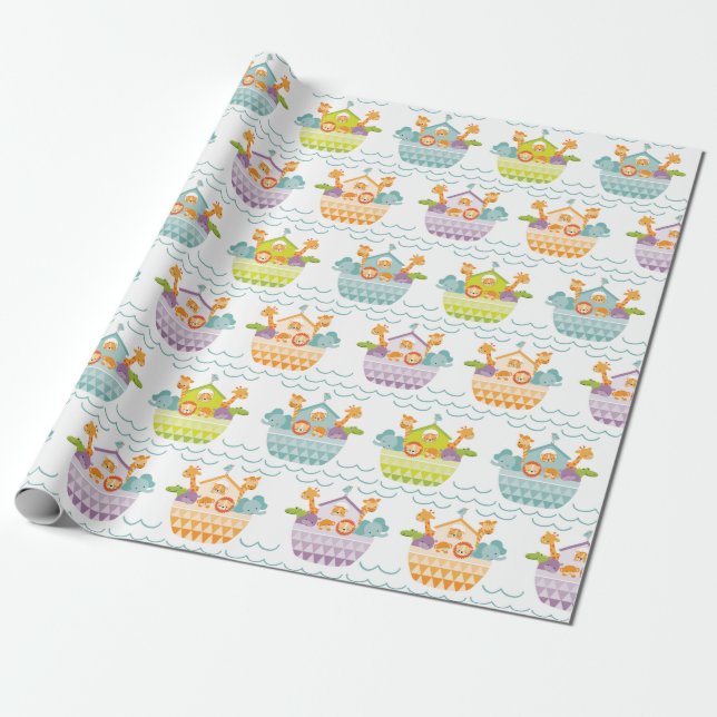Niedlich Baby Noahs Ark Wrapping Paper Geschenkpapier (Ungerollt)