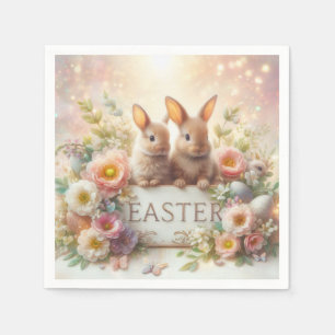 Niedlich Baby Oaster Bunnies und Blume Serviette