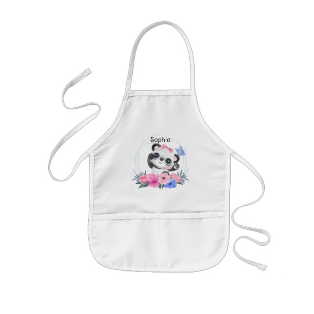 Niedlich Baby Panda Blume Wreath Individuelle Name Kinderschürze (Vorne)