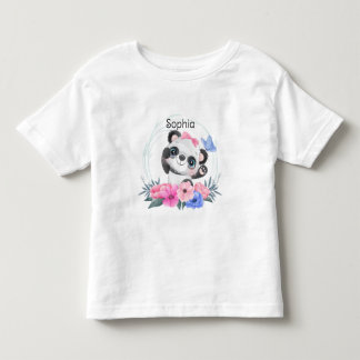 Niedlich Baby Panda Blume Wreath Individuelle Name Kleinkind T-shirt