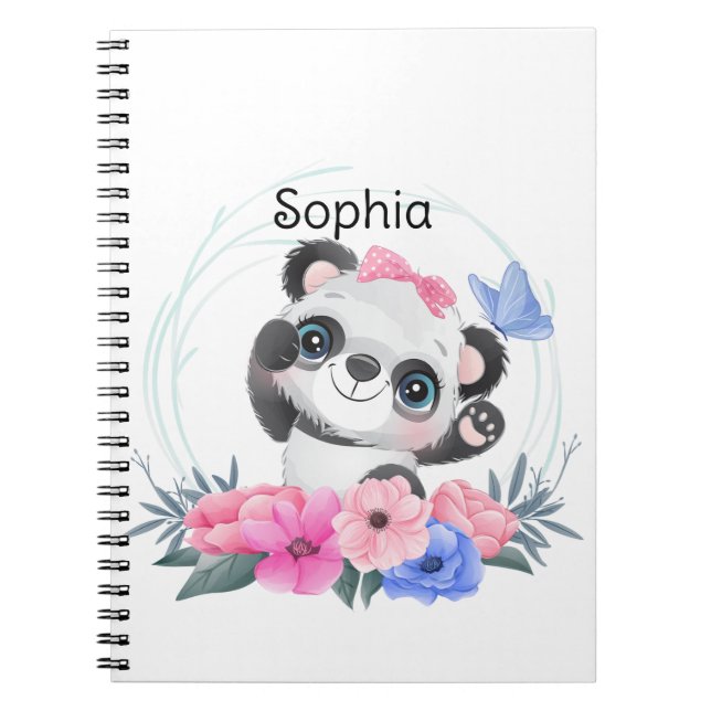 Niedlich Baby Panda Blume Wreath Individuelle Name Notizblock (Vorderseite)