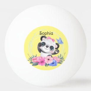 Niedlich Baby Panda Blume Wreath Individuelle Name Tischtennisball