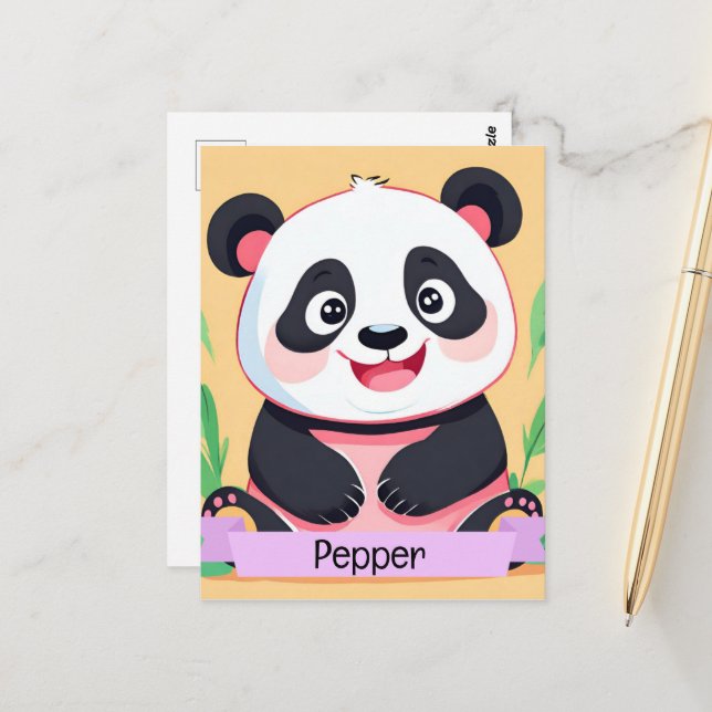 Niedlich Baby Panda Individuelle Name Postkarte (Vorderseite/Rückseite Beispiel)