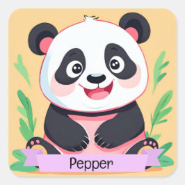 Niedlich Baby Panda Individuelle Name Quadratischer Aufkleber