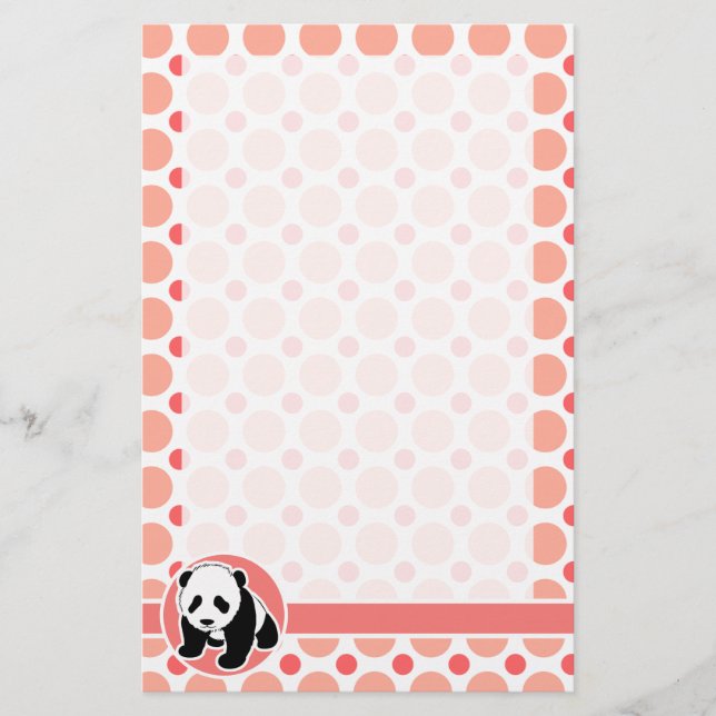 Niedlich Baby Panda; Pink & Coral Polka Dots Briefpapier (Vorderseite)