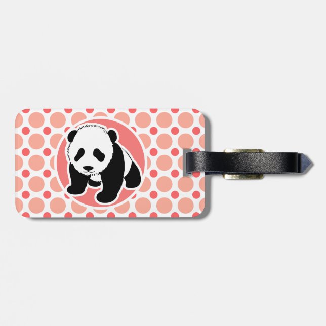 Niedlich Baby Panda; Pink & Coral Polka Dots Gepäckanhänger (Rückseite horizontal)