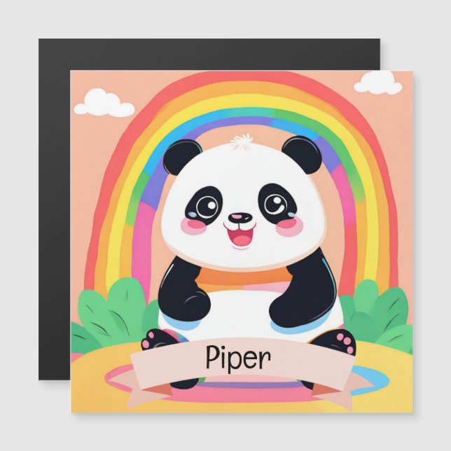 Niedlich Baby Panda Rainbow Magnetkarte (Vorne/Hinten)