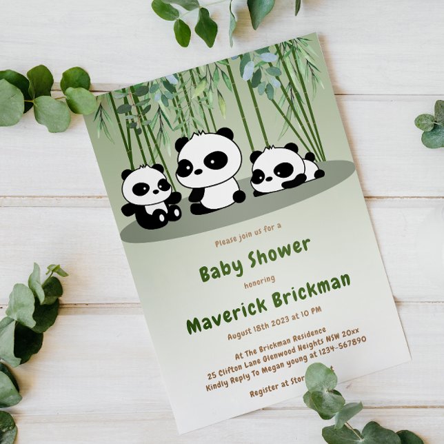 Niedlich Baby Panda Simple Bamboo Greenerity Baby  Einladung (Von Creator hochgeladen)