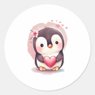 Niedlich Baby Penguin Valentinstag Animal Lover Runder Aufkleber