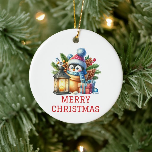 Niedlich Baby Penguin Weihnachten Keramik Ornament (Baum)
