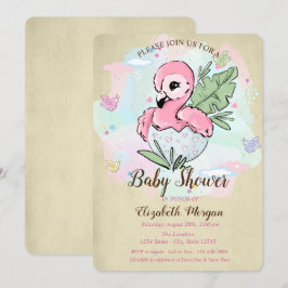Niedlich Baby Pink Flamingo Butterflies Babydusche Einladung