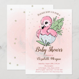 Niedlich Baby Pink Flamingo Stars Baby Dusche Einladung