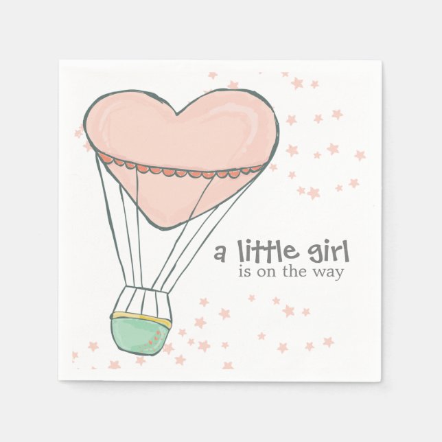Niedlich Baby Pink Hot Air Ballon Babydusche Serviette (Vorderseite)