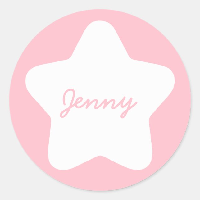 Niedlich Baby Pink Star Individuelle Name Aufklebe Runder Aufkleber (Vorderseite)